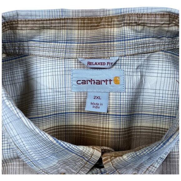 Carhartt Men's Plaid Brown and White Short Sleeve Shirt, 2XL / XXL - Picture 8 of 8